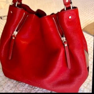 AUTHENTIC MAIDSTONE TOTE LEATHER AND HOUSE CHECK CANVAS RED BURBERRY